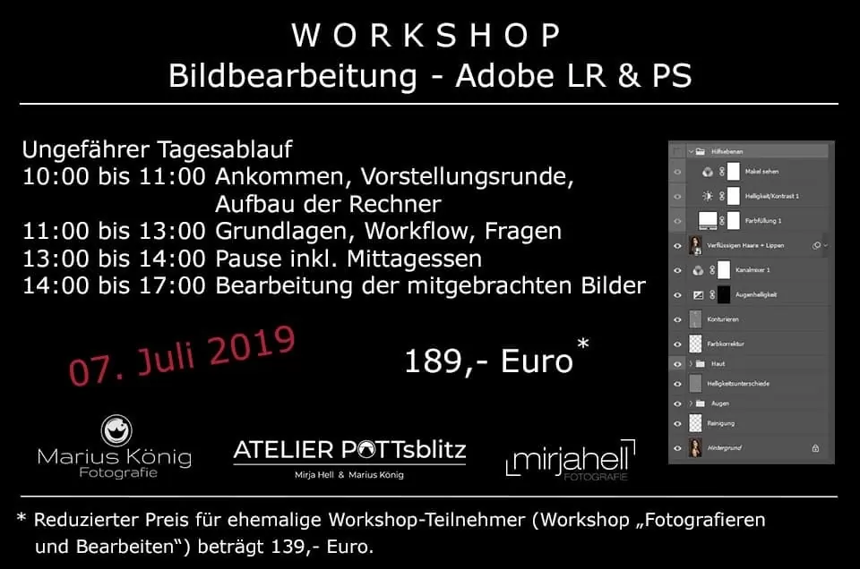 Workshop – Bildbearbeitung (Adobe LR & PS) am 07.07.2019